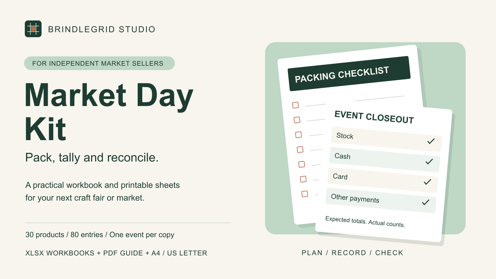 Market Day Kit overview showing a packing checklist and event closeout illustration.